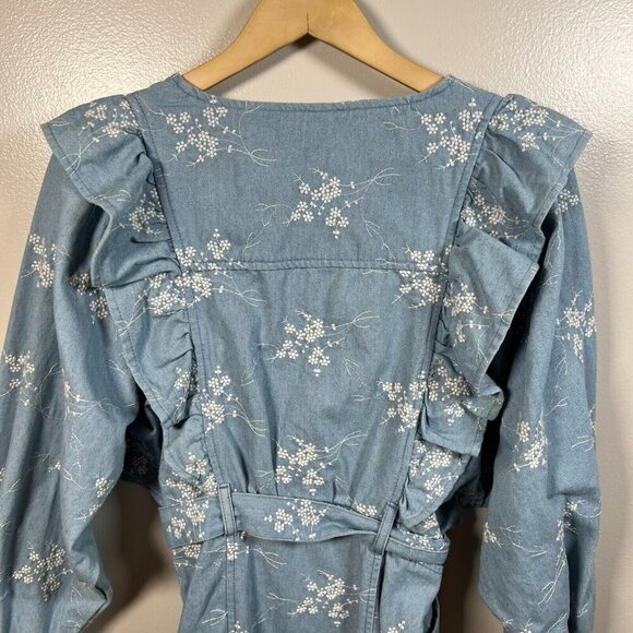 Sweet En Forme Embroidered Ruffle Mini Dress Size XS Denim Floral Feminine - Picture 11 of 12